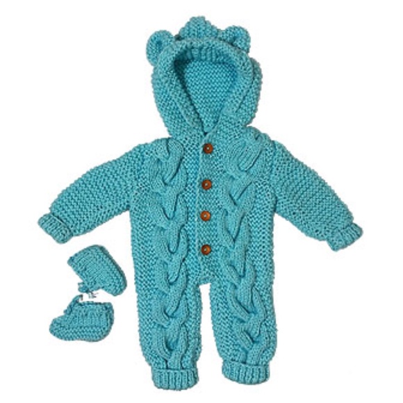 Baby Knitwear Cat Ear Hooded Pram With Booties - Picture 1 of 6